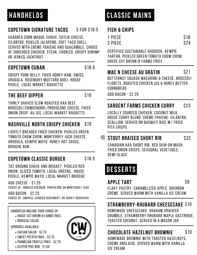 2023 Bistro Menu – Page 2 | Copetown Woods Golf Club